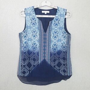 Rose Olive Women's Blouse Sleeveless V Neck Blue Geometric Print Size Small